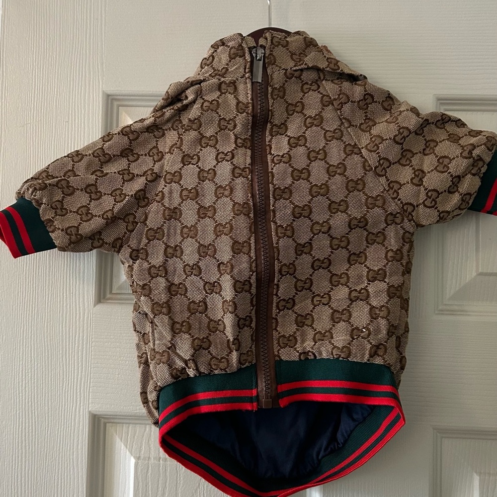 Boujie Brown Puffer Jacket with Signature Monogram for pets